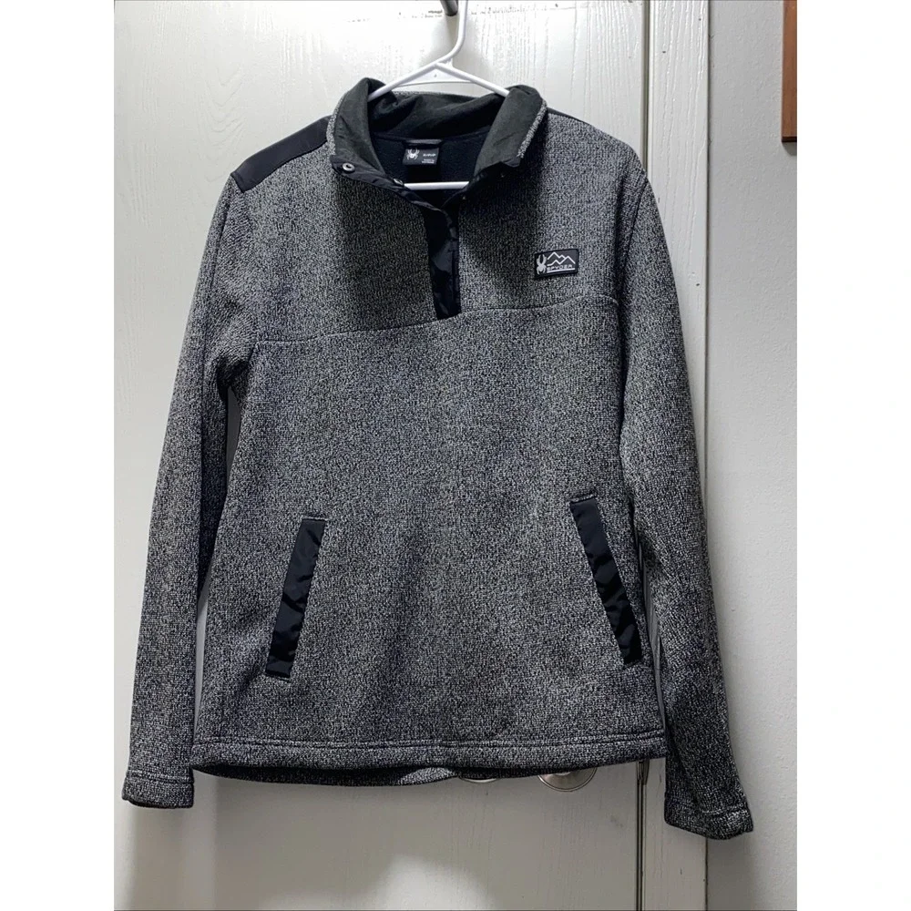 Men's Spyder 1/4 Snap Gray Black‎ Jacket Small